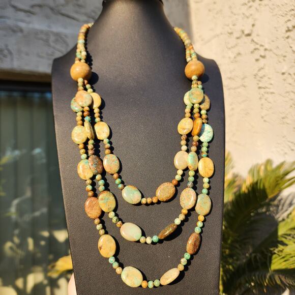Jay King DTR Mongolian Turquoise Necklace Desert Rose Trading 3 Strand Bead Bib - Picture 4 of 14